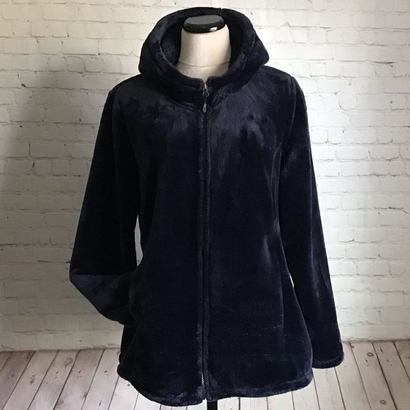 32 Degrees Jackets & Blazers - 32 Degrees Luxe Fur Hooded Fuzzy Zip Front Hoodie Jacket XL Dark Navy Blue